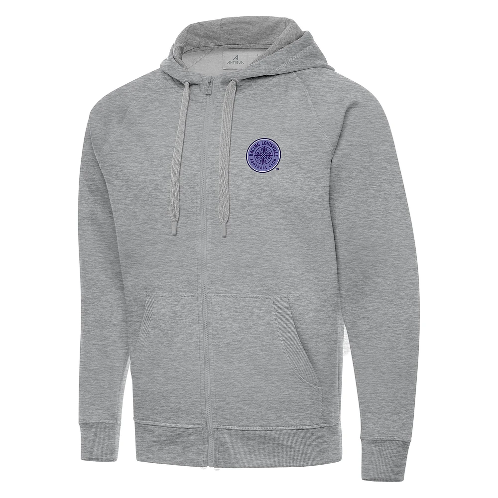 Men's Antigua Heather Gray Racing Louisville FC Victory Full-Zip Hoodie