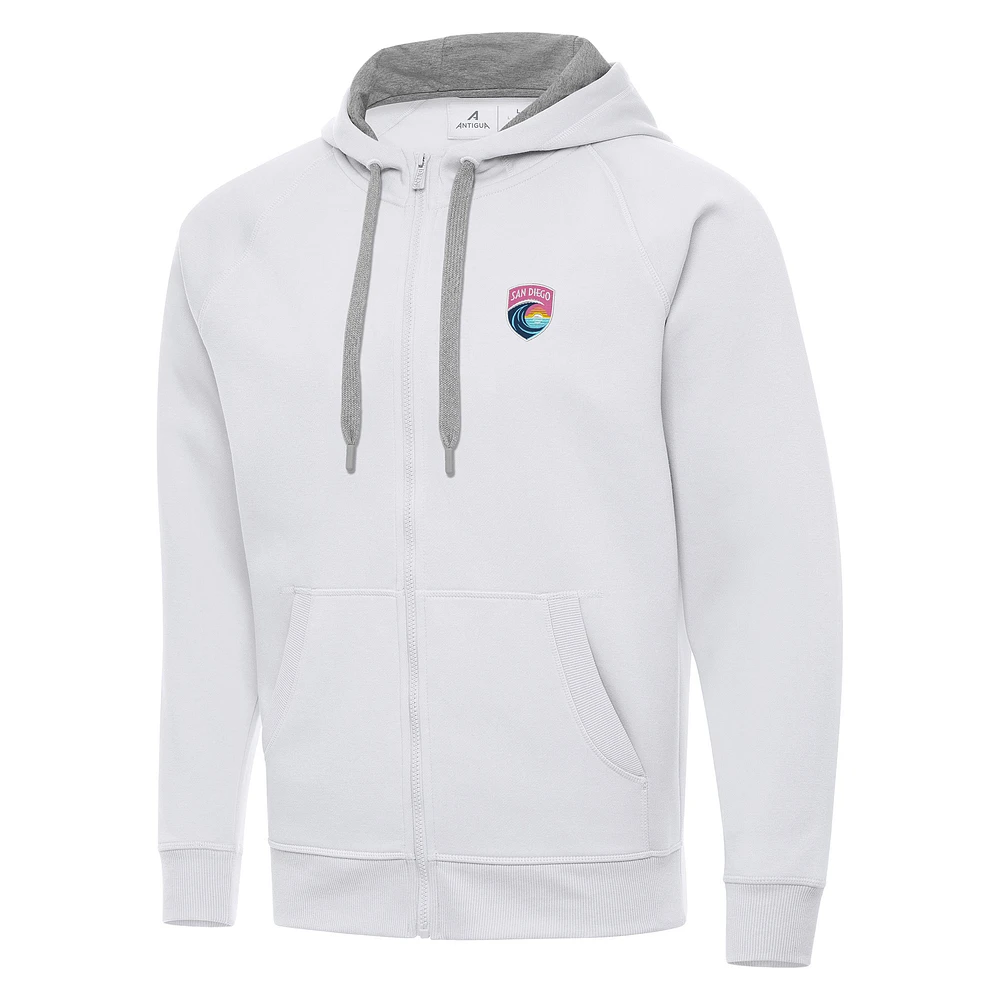 Men's Antigua White San Diego Wave FC Victory Full-Zip Hoodie