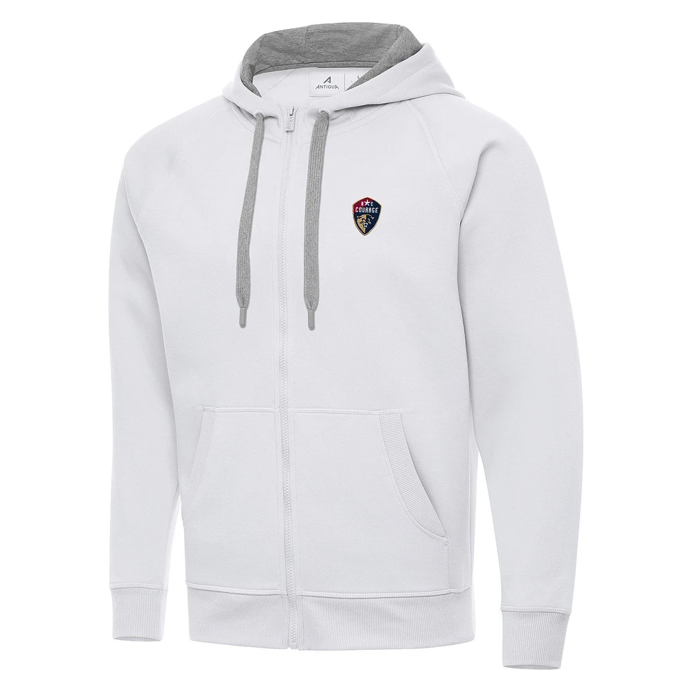 Men's Antigua White North Carolina Courage Victory Full-Zip Hoodie