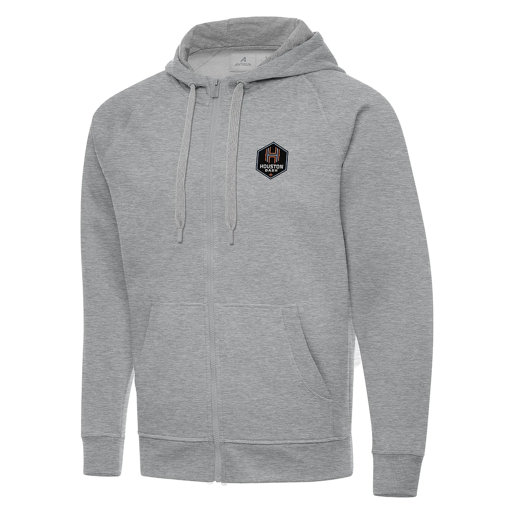 Men's Antigua Heather Gray Houston Dash Victory Full-Zip Hoodie