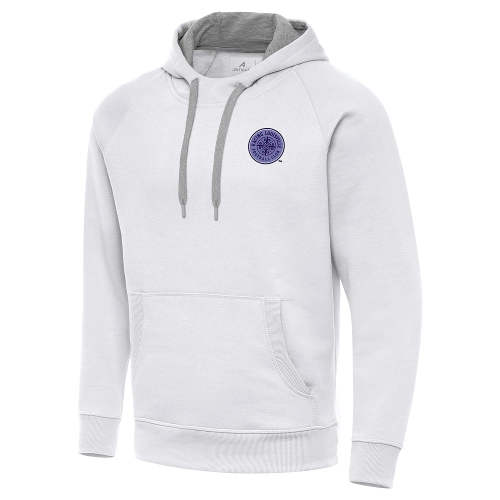Men's Antigua White Racing Louisville FC Victory Pullover Hoodie