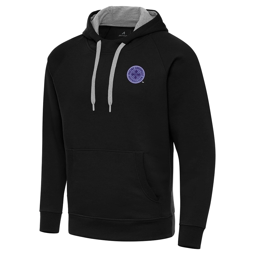 Men's Antigua Black Racing Louisville FC Victory Pullover Hoodie