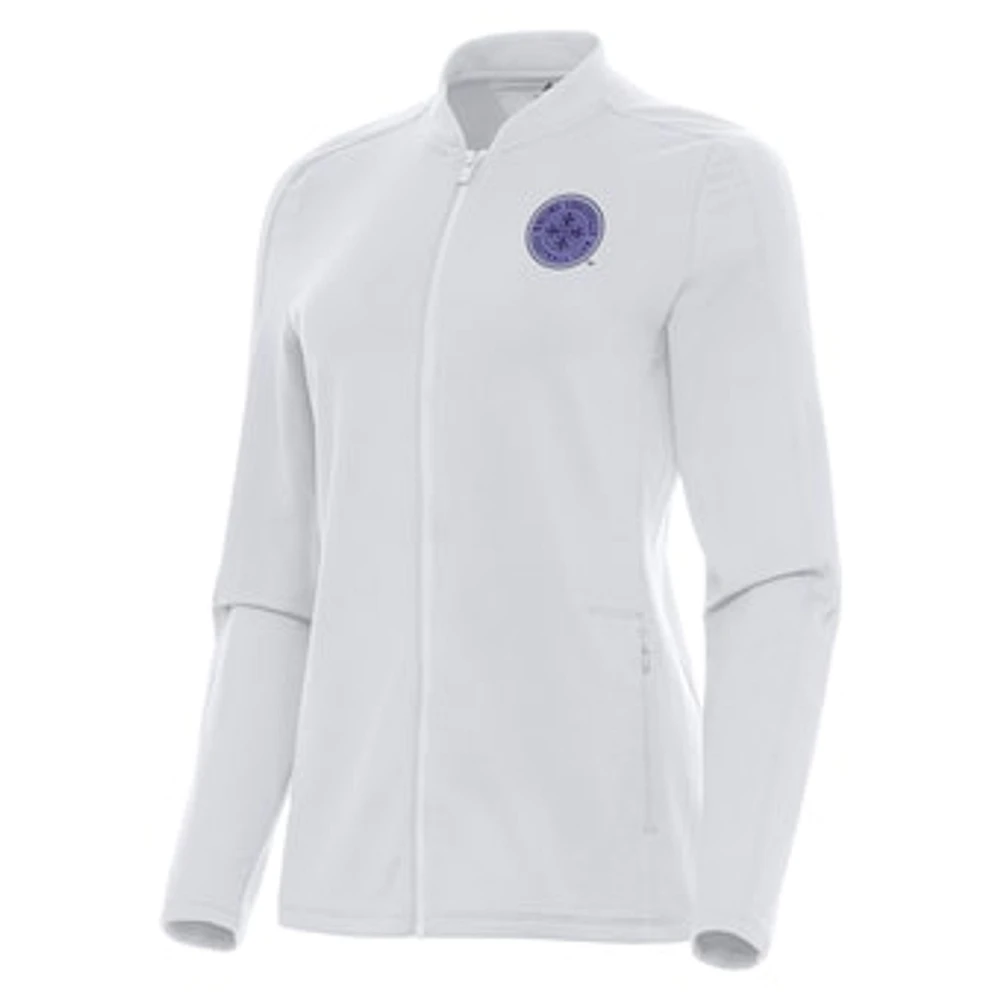 Women's Antigua White Racing Louisville FC Continual Full-Zip Jacket