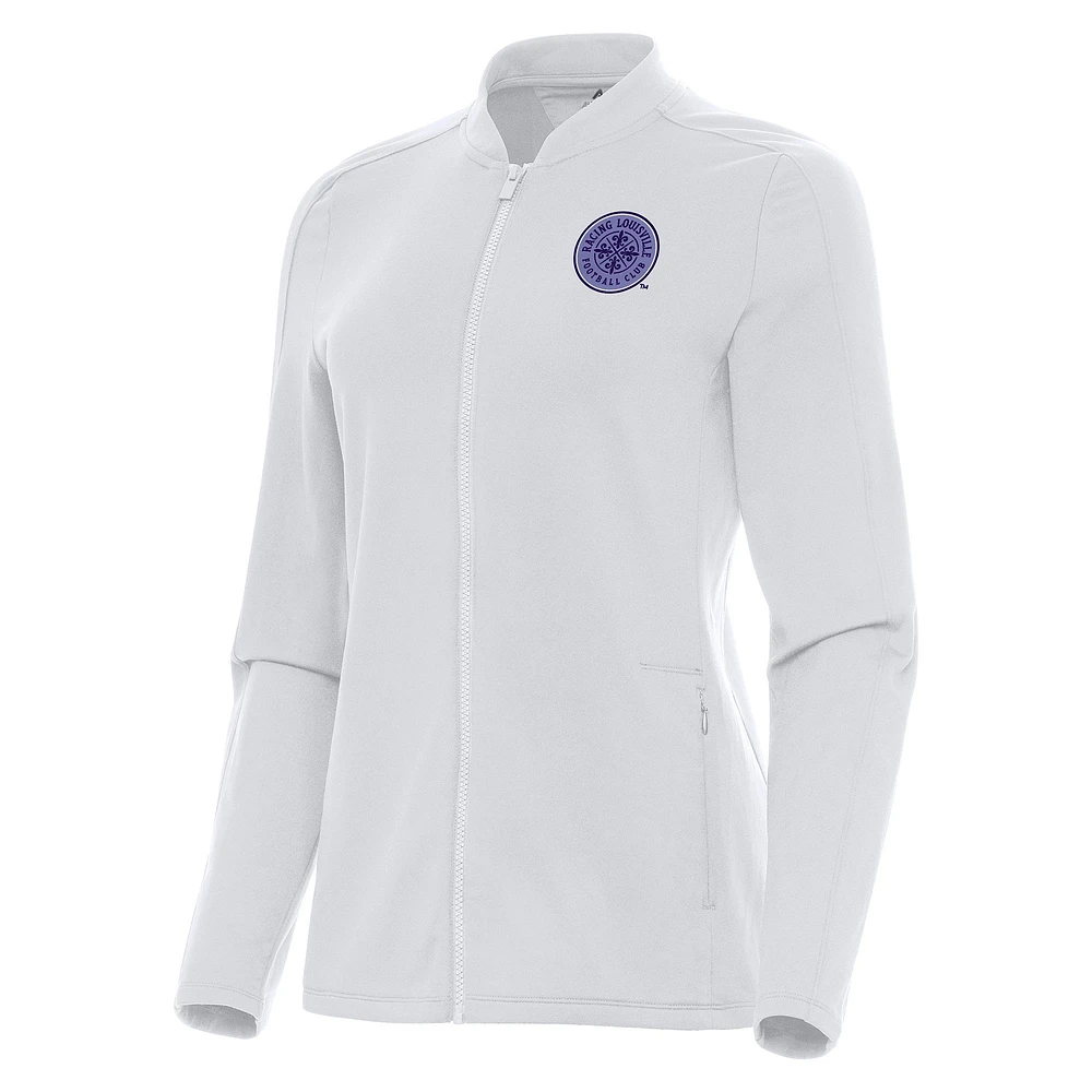 Women's Antigua White Racing Louisville FC Continual Full-Zip Jacket