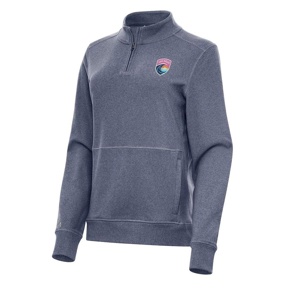 Women's Antigua Heather Navy San Diego Wave FC Crush Quarter-Zip Jacket