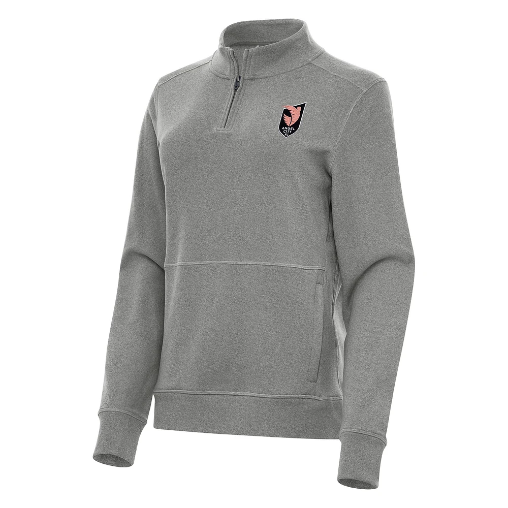Women's Antigua Heather Charcoal Angel City FC Crush Quarter-Zip Jacket