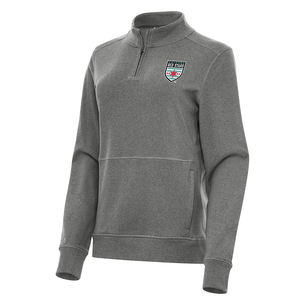 Women's Antigua Heather Charcoal Chicago Red Stars Crush Quarter-Zip Jacket