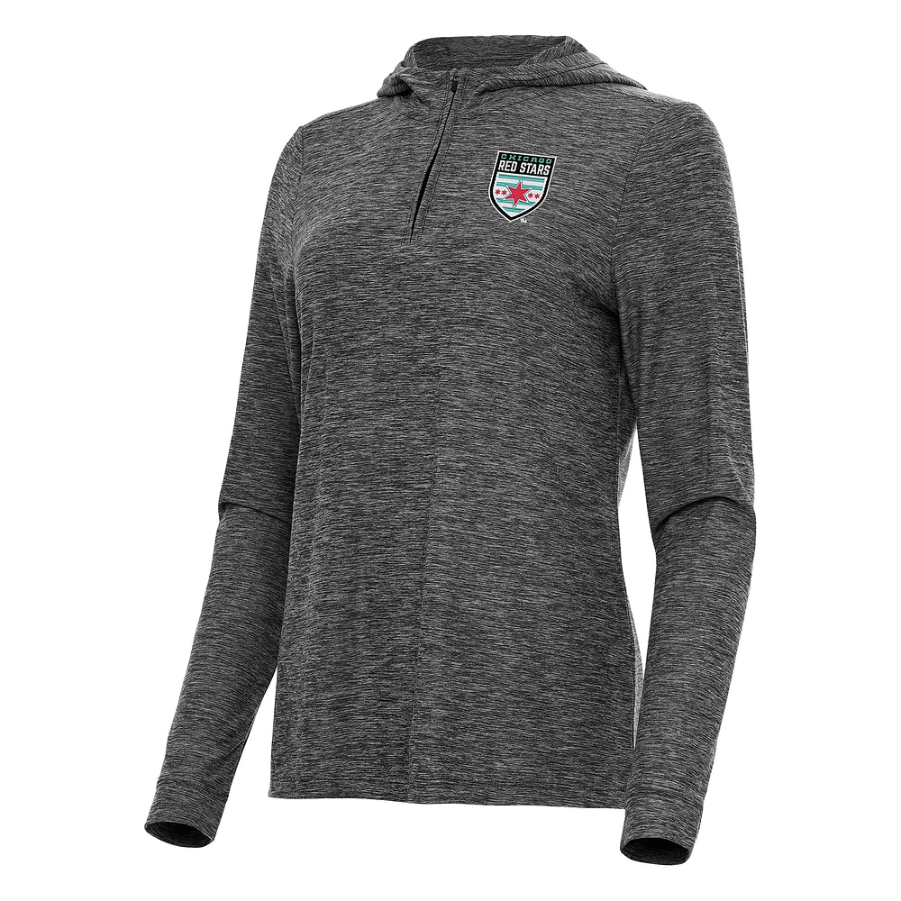 Women's Antigua Heather Black Chicago Red Stars Daybreak Quarter-Zip Jacket