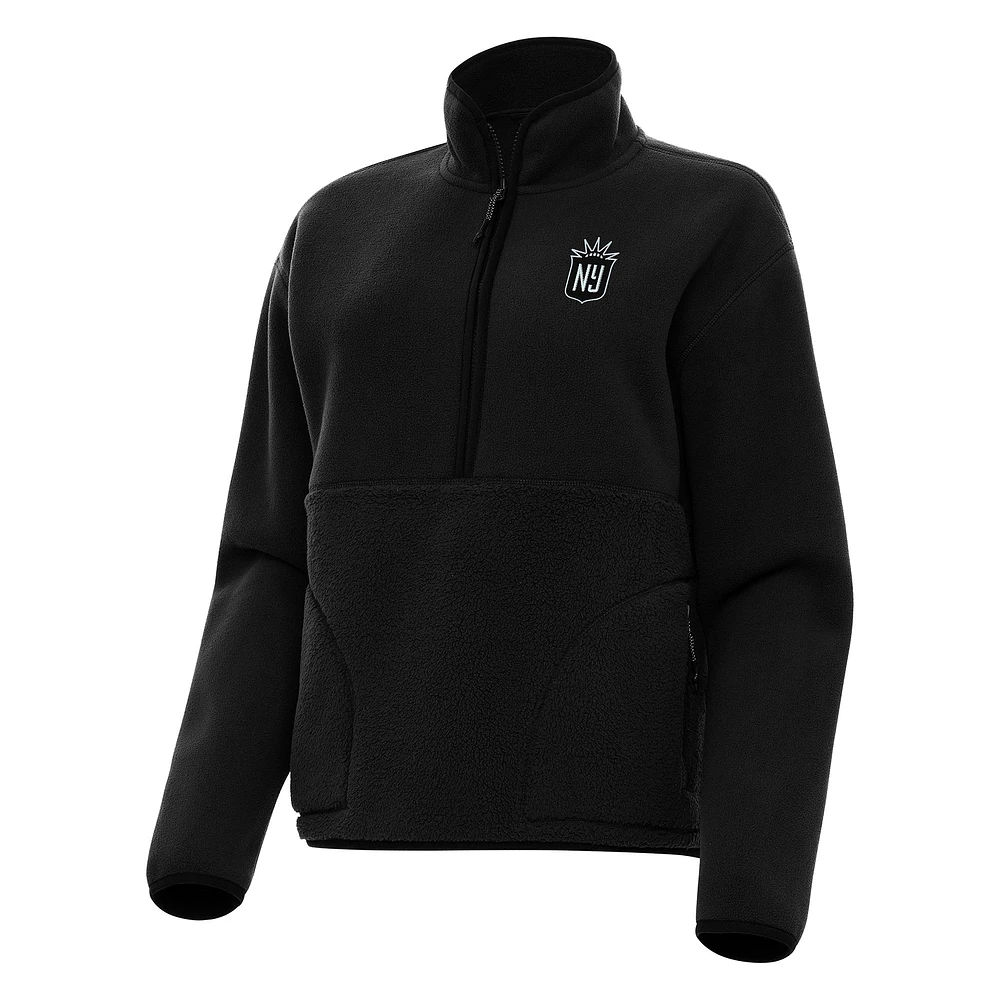 Women's Antigua Black NJ/NY Gotham FC Figure Sherpa Quarter-Zip Jacket