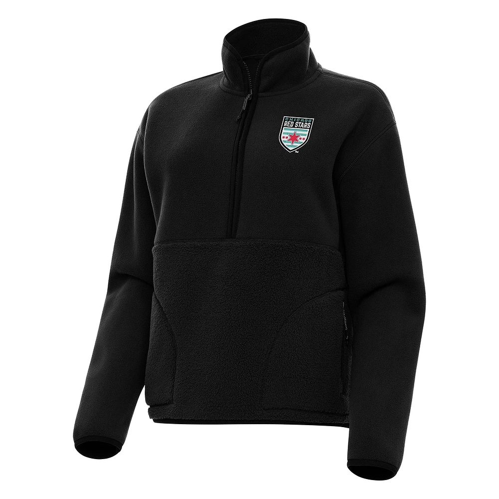 Women's Antigua Black Chicago Red Stars Figure Sherpa Quarter-Zip Jacket