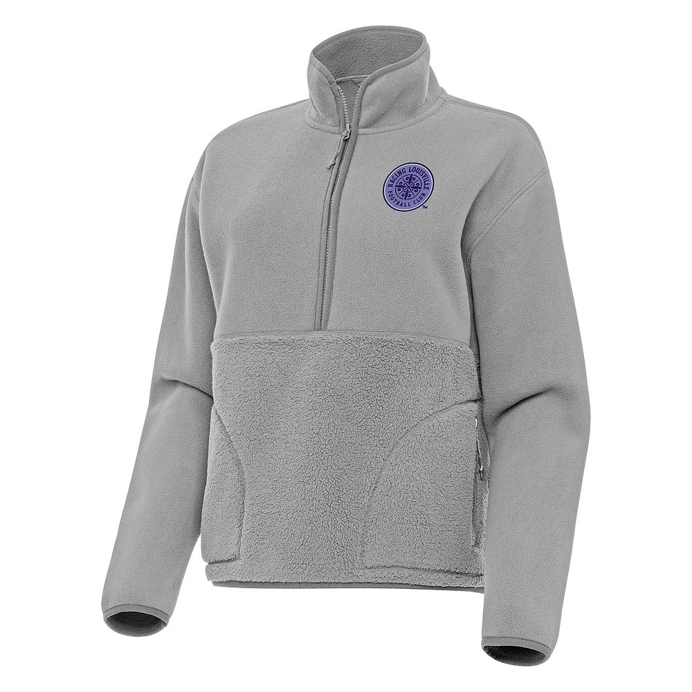 Women's Antigua Gray Racing Louisville FC Figure Sherpa Quarter-Zip Jacket