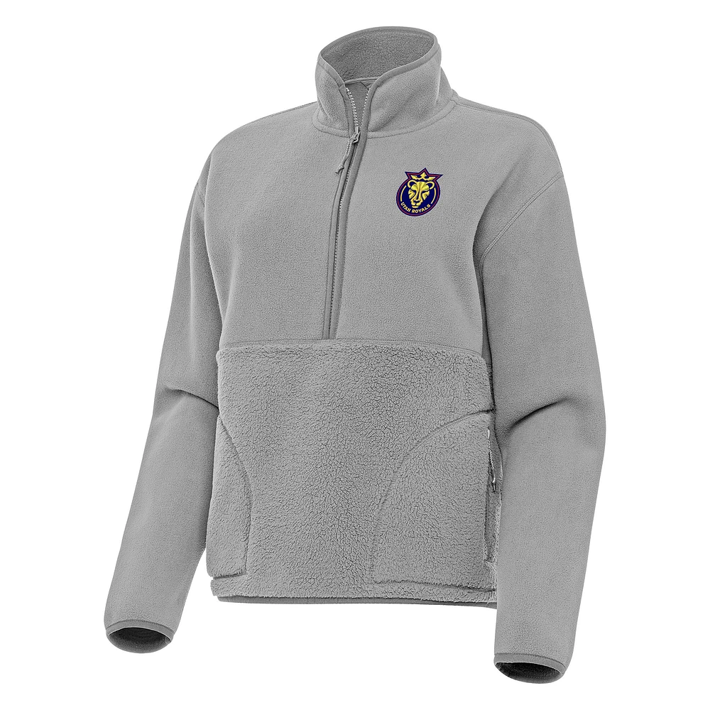 Women's Antigua Gray Utah Royals Figure Sherpa Quarter-Zip Jacket