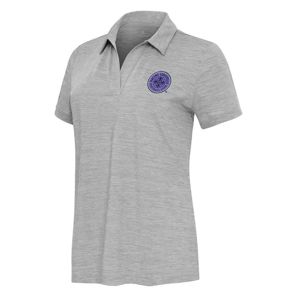 Women's Antigua Heather Gray Racing Louisville FC Layout V-Neck Polo