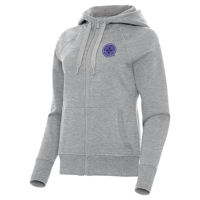Women's Antigua Heather Gray Racing Louisville FC Victory Full-Zip Hoodie