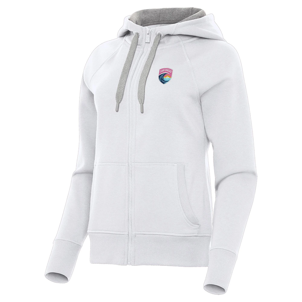 Women's Antigua White San Diego Wave FC Victory Full-Zip Hoodie