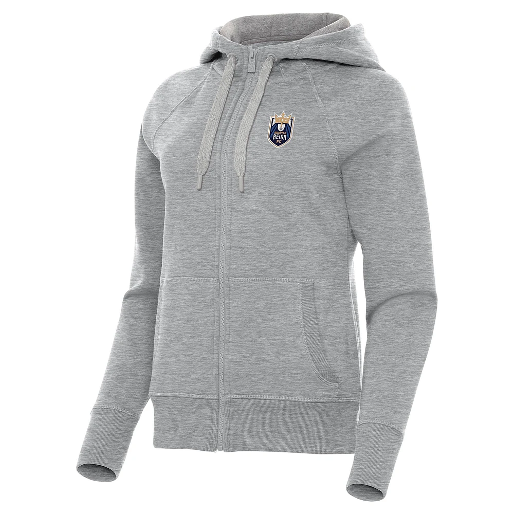 Women's Antigua Heather Gray Seattle Reign FC Victory Full-Zip Hoodie