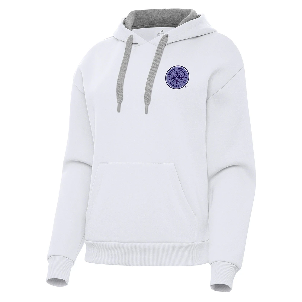 Women's Antigua White Racing Louisville FC Victory Pullover Hoodie