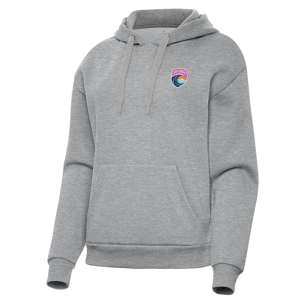 Women's Antigua Heather Gray San Diego Wave FC Victory Pullover Hoodie