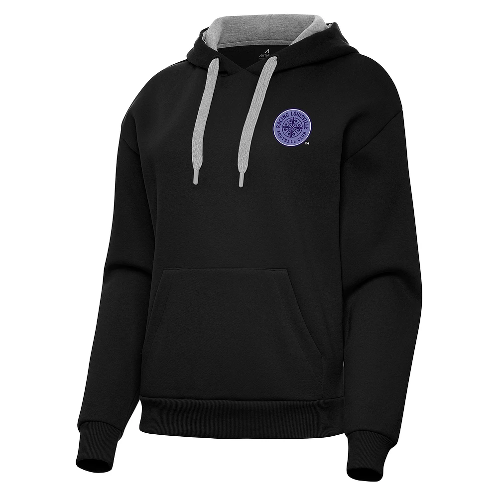 Women's Antigua Black Racing Louisville FC Victory Pullover Hoodie