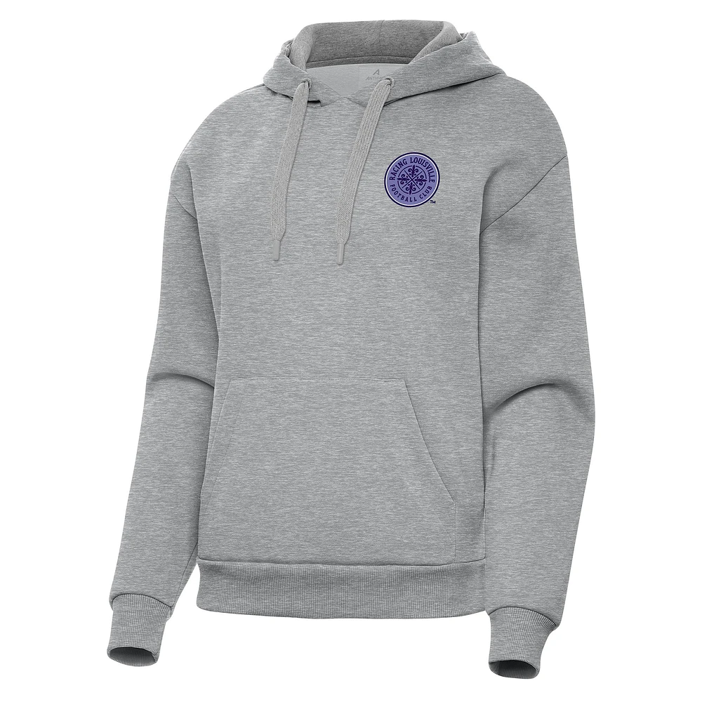 Women's Antigua Heather Gray Racing Louisville FC Victory Pullover Hoodie