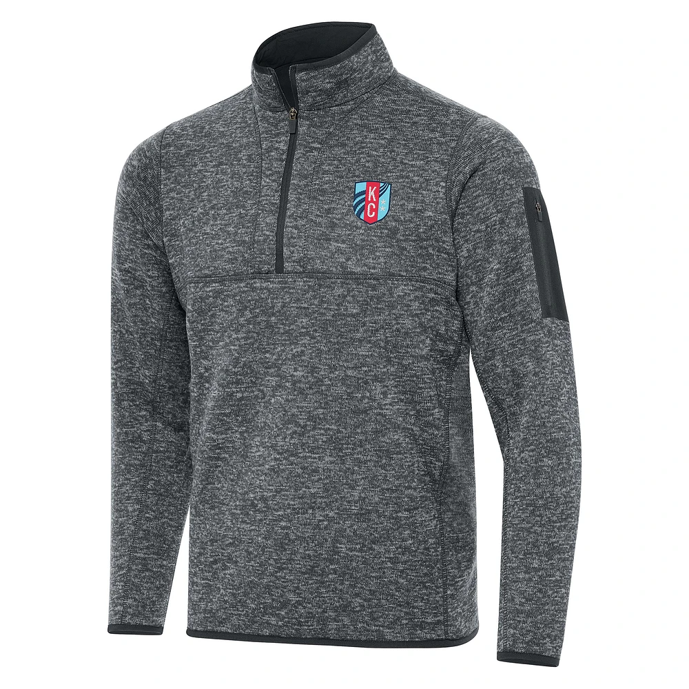 Men's Antigua Heather Gray Kansas City Current Big & Tall Fortune Quarter-Zip Pullover Jacket