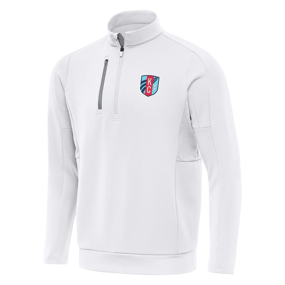 Men's Antigua White Kansas City Current Generation Quarter-Zip Pullover Jacket