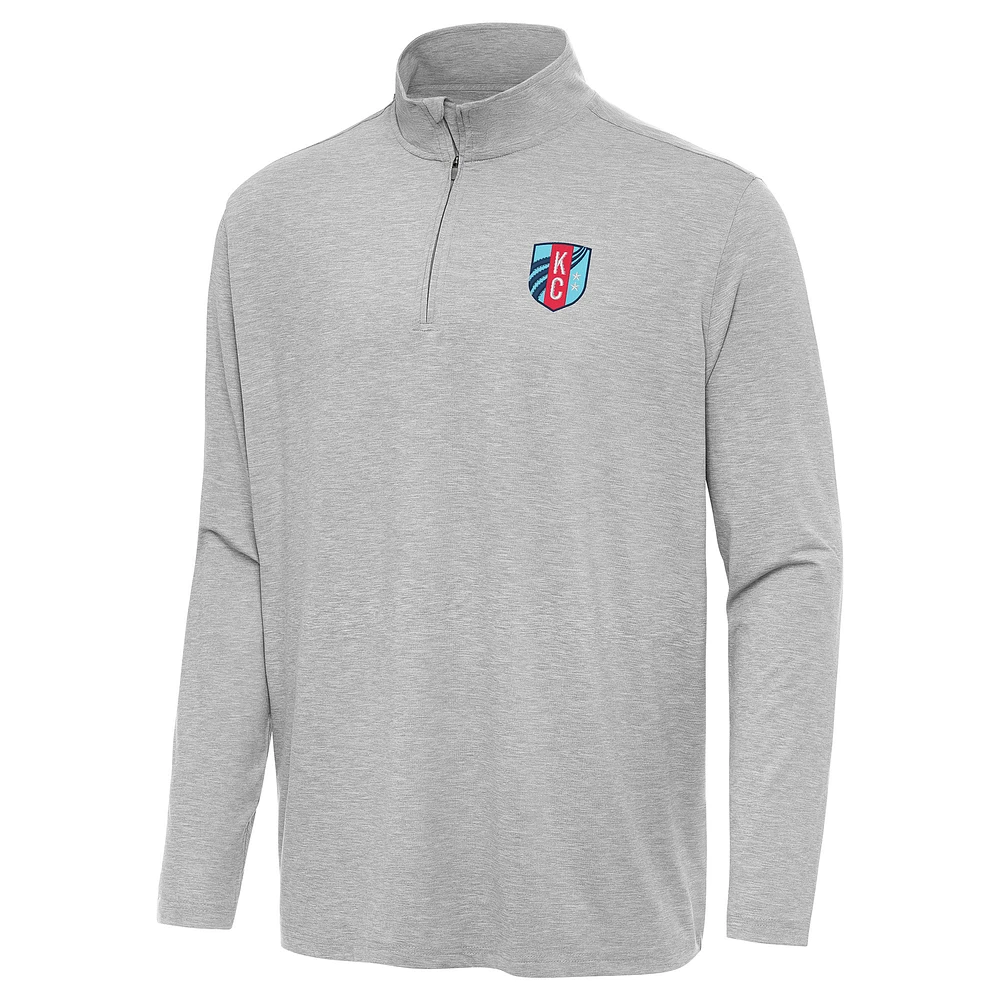 Men's Antigua Heather Gray Kansas City Current Hunk Quarter-Zip Jacket