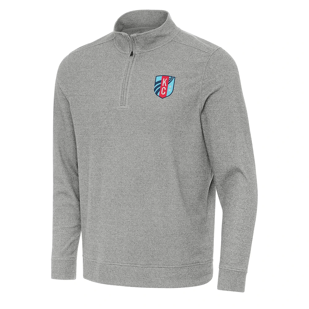 Men's Antigua Heather Gray Kansas City Current Subtle Quarter-Zip Sweatshirt