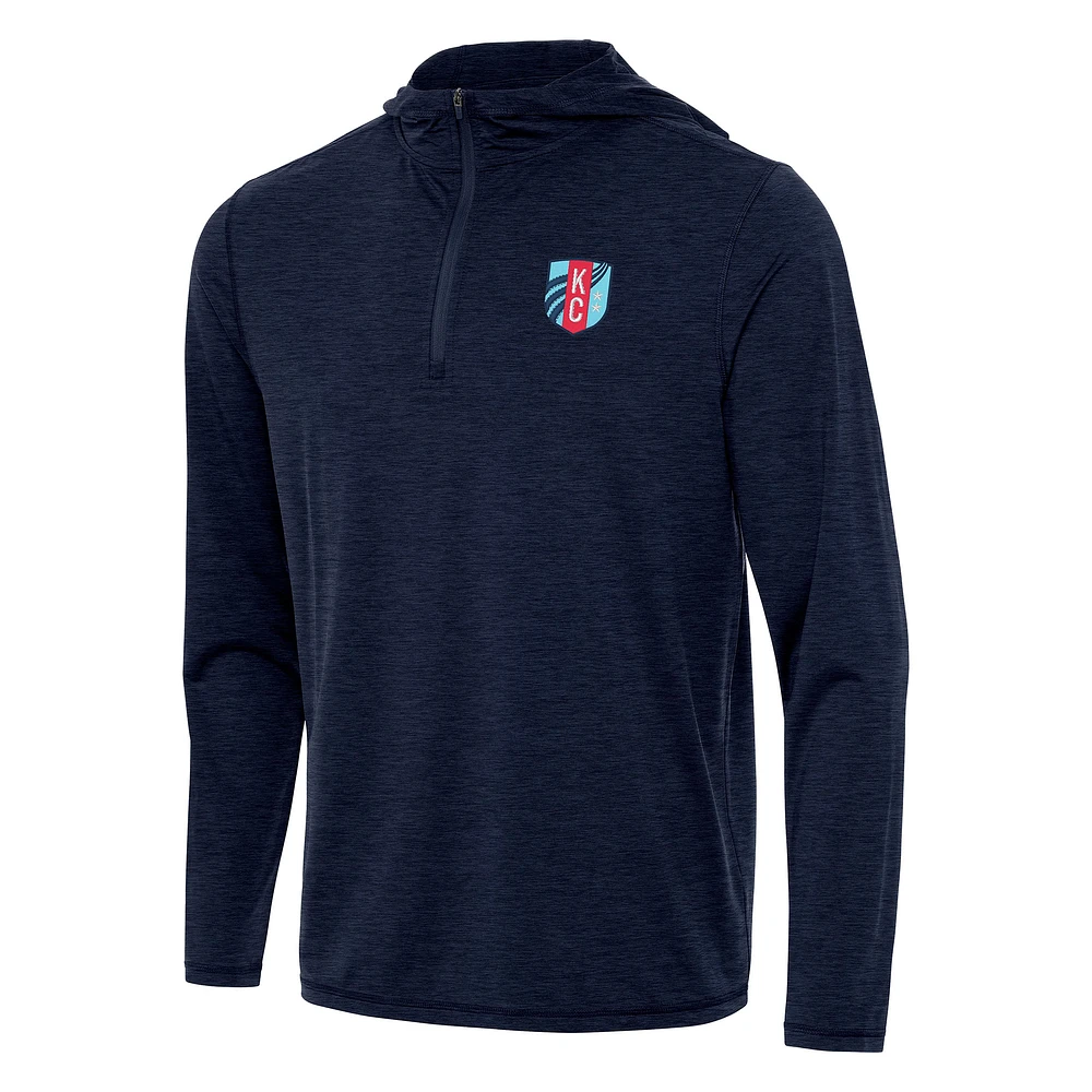 Men's Antigua Heather Navy Kansas City Current Tidy Quarter-Zip Hoodie