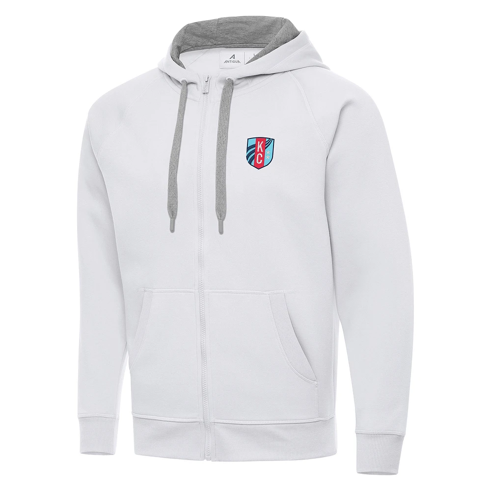 Men's Antigua White Kansas City Current Victory Full-Zip Hoodie