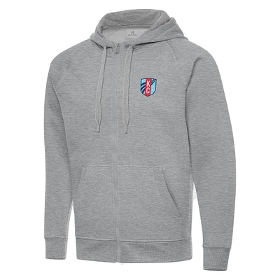 Men's Antigua Heather Gray Kansas City Current Victory Full-Zip Hoodie