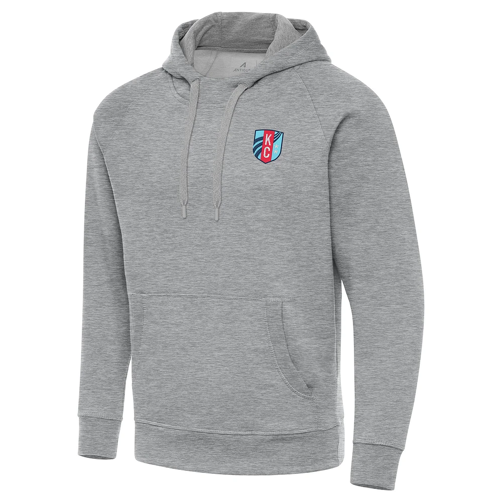 Men's Antigua Heather Gray Kansas City Current Victory Raglan Pullover Hoodie