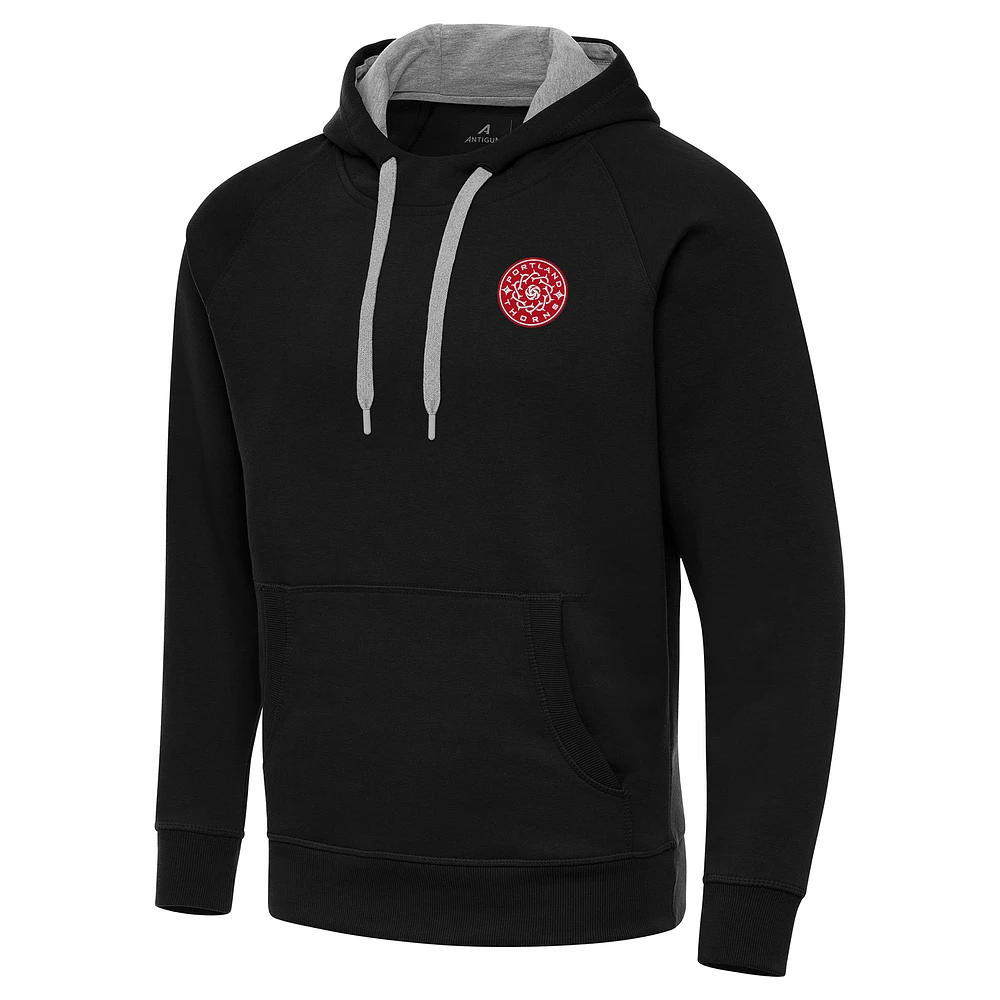 Men's Antigua Black Portland Thorns FC Victory Raglan Pullover Hoodie
