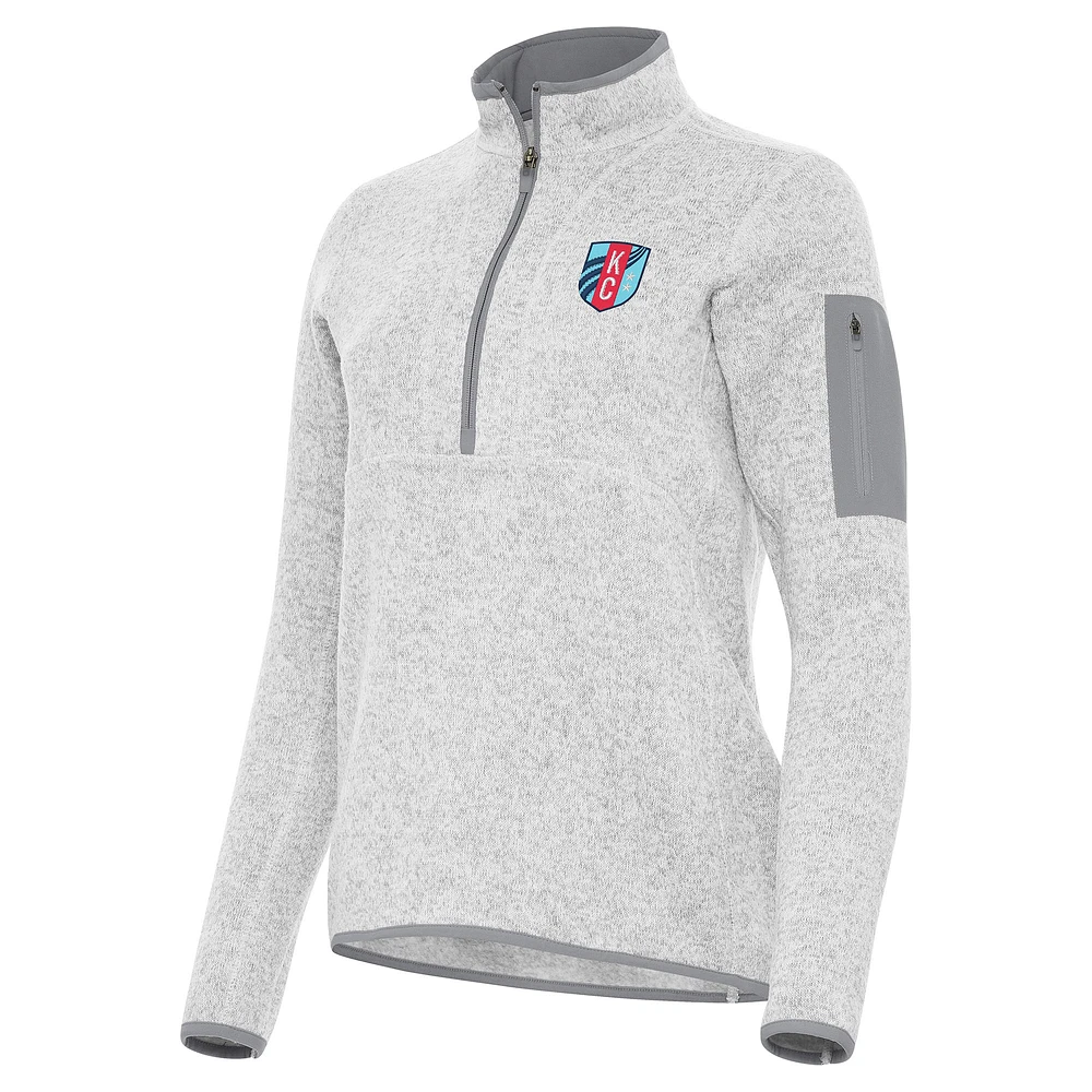 Women's Antigua Heather Gray Kansas City Current Fortune Half-Zip Pullover Jacket