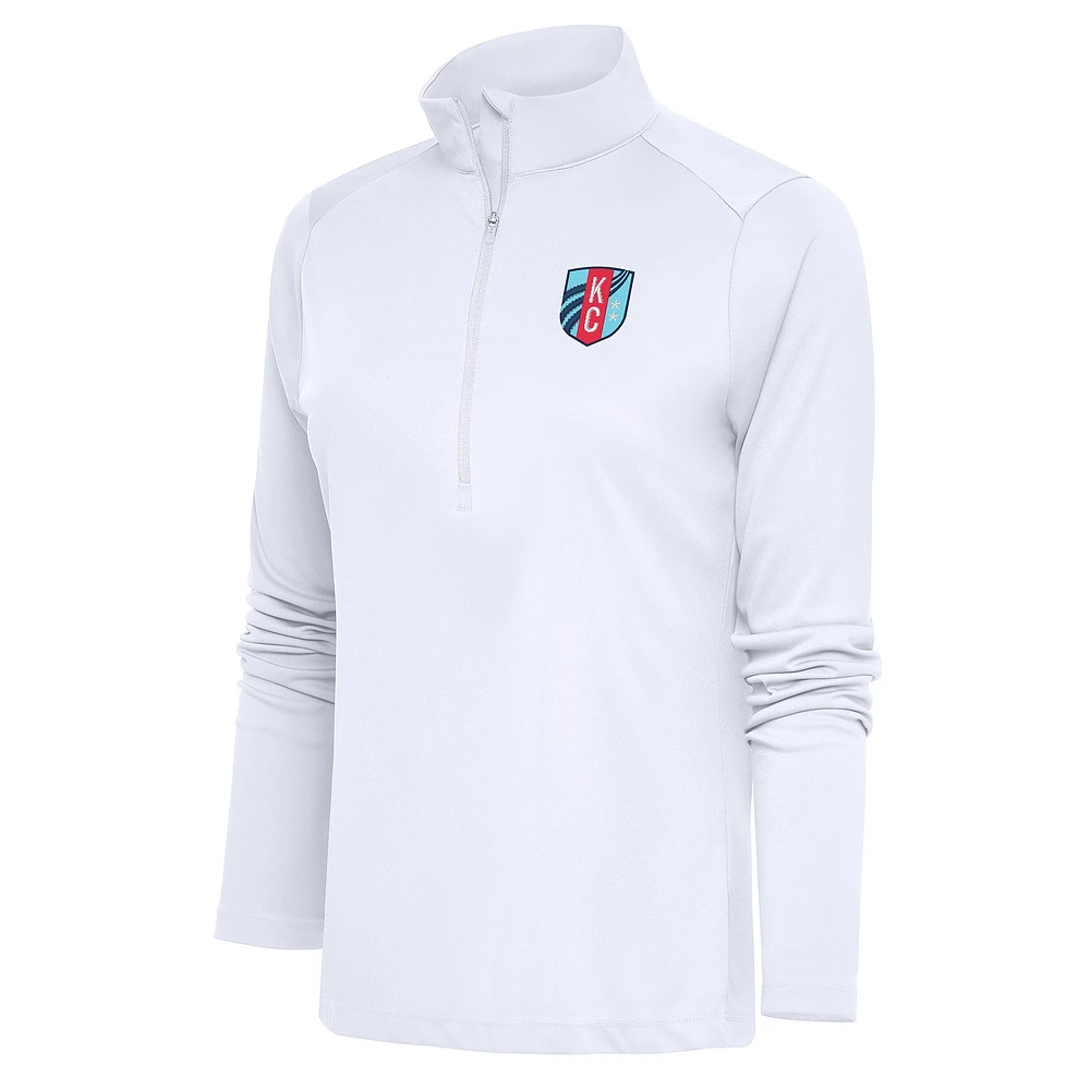 Women's Antigua White Kansas City Current Tribute Half-Zip Pullover Top