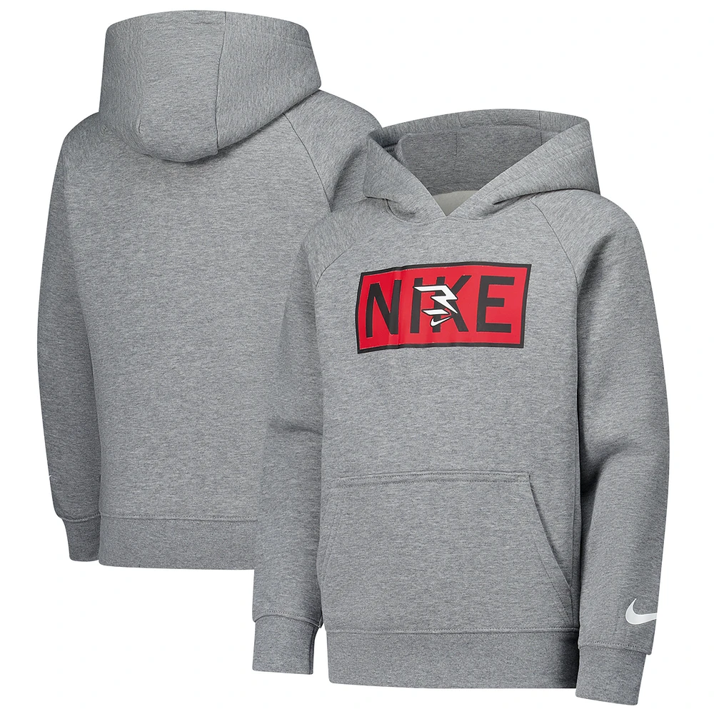 Youth Nike 3BRAND by Russell Wilson Gray Plate Logo Raglan Pullover Hoodie