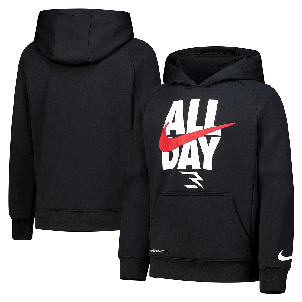 Youth Nike 3BRAND by Russell Wilson Black All Day Performance Raglan Pullover Hoodie