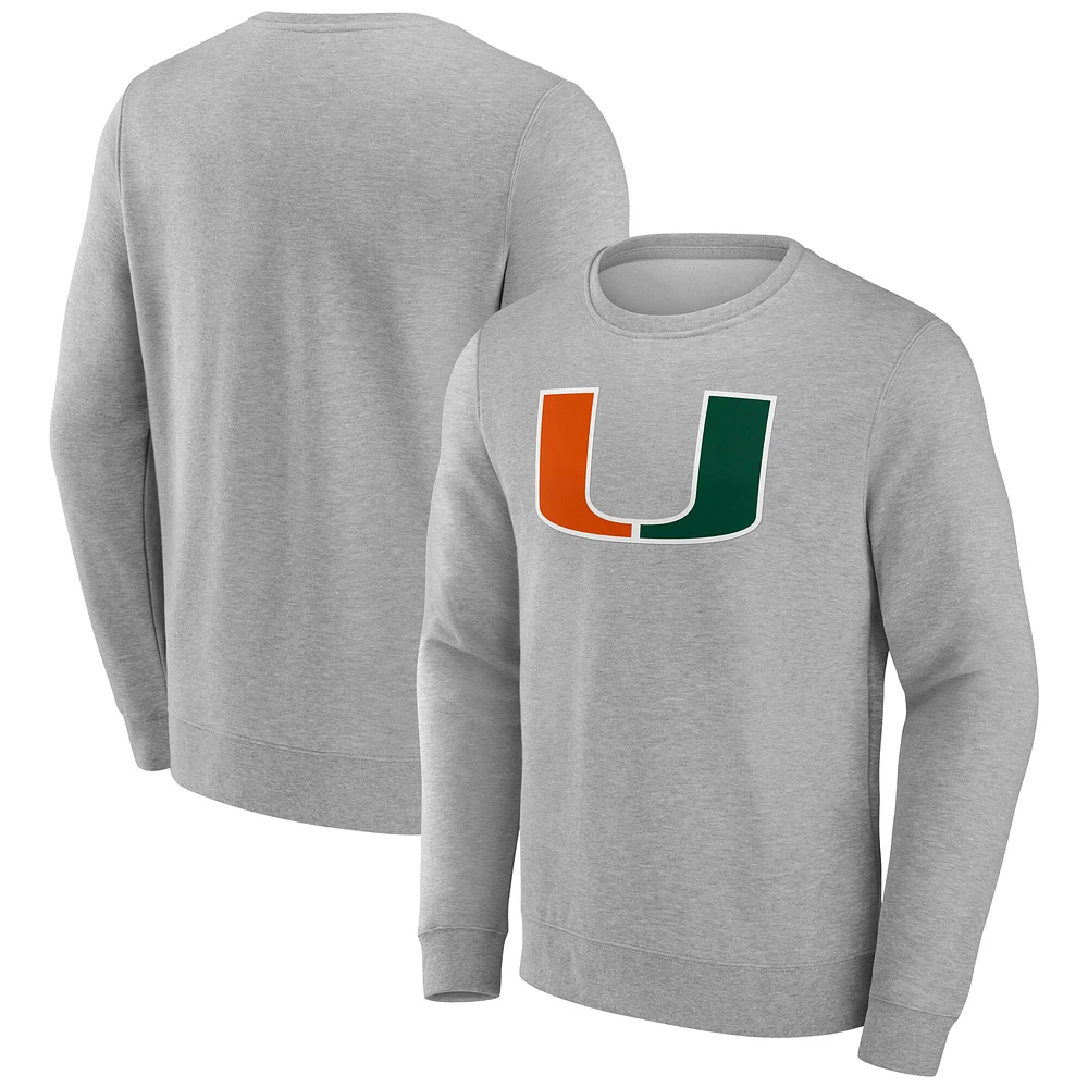 Men's Fanatics Heather Gray Miami Hurricanes Applique Fleece Pullover Sweatshirt