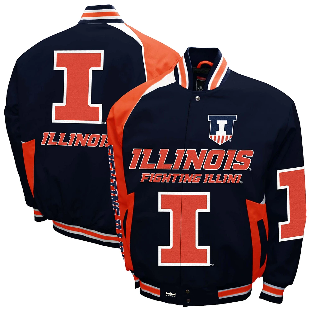 Men's Franchise Club Navy Illinois Fighting Illini Spirit Cotton Twill Full-Snap Jacket