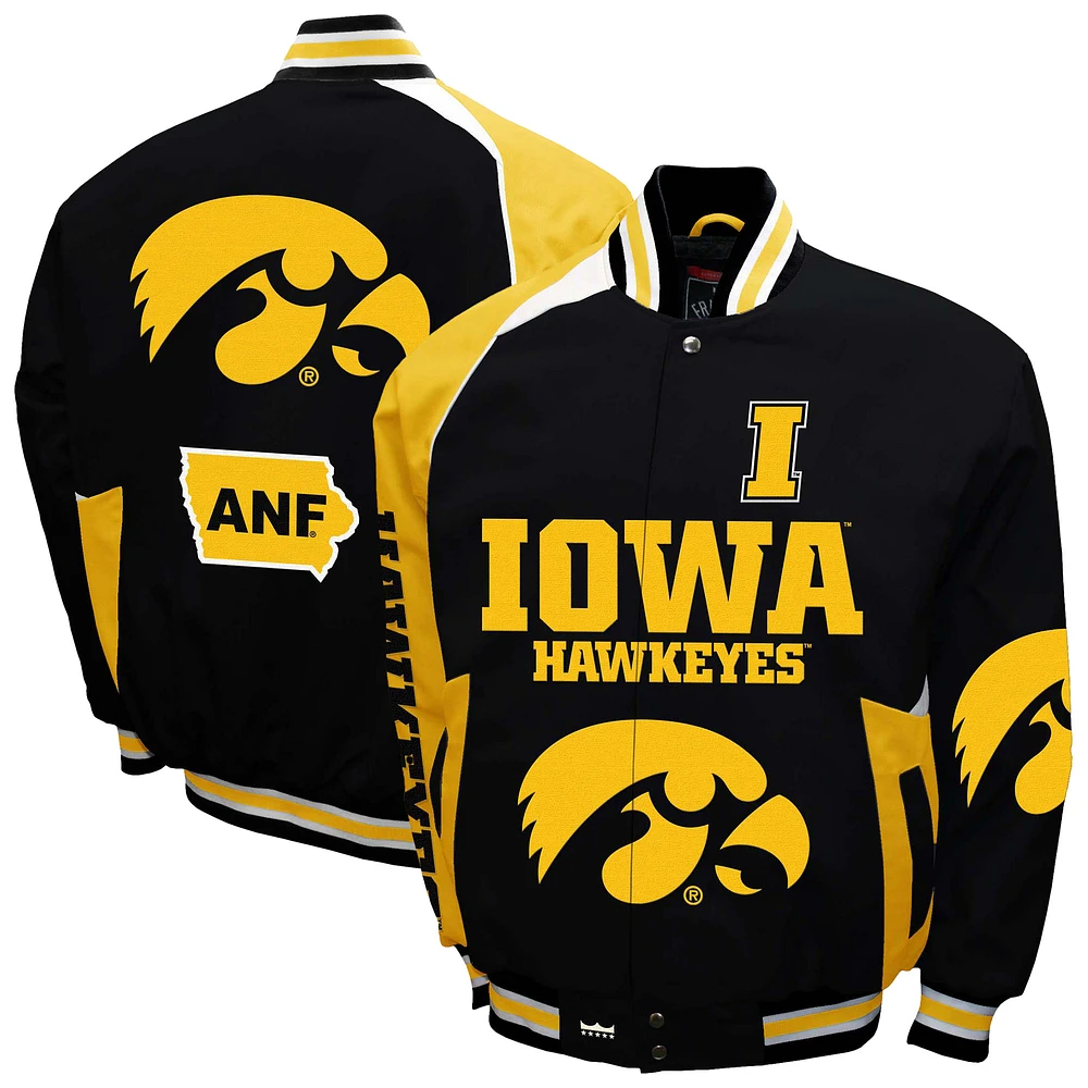 Men's Franchise Club Black Iowa Hawkeyes Spirit Cotton Twill Full-Snap Jacket