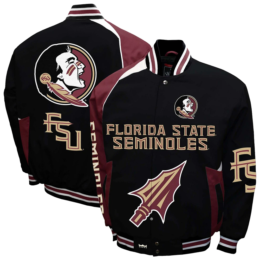 Men's Franchise Club Black Florida State Seminoles Spirit Cotton Twill Full-Snap Jacket