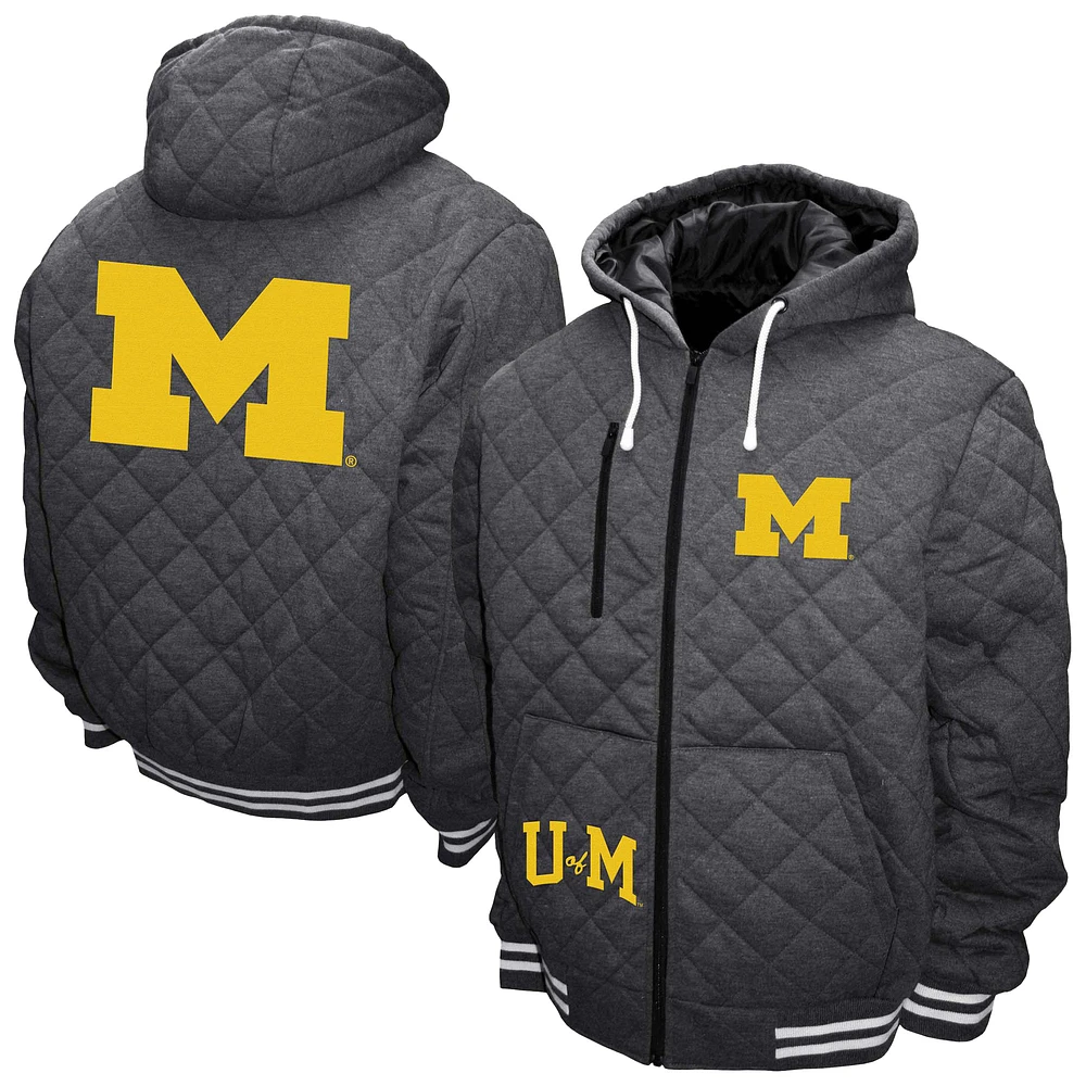 Men's Franchise Club Gray Michigan Wolverines Diamond Quilted Full-Zip Hoodie Jacket