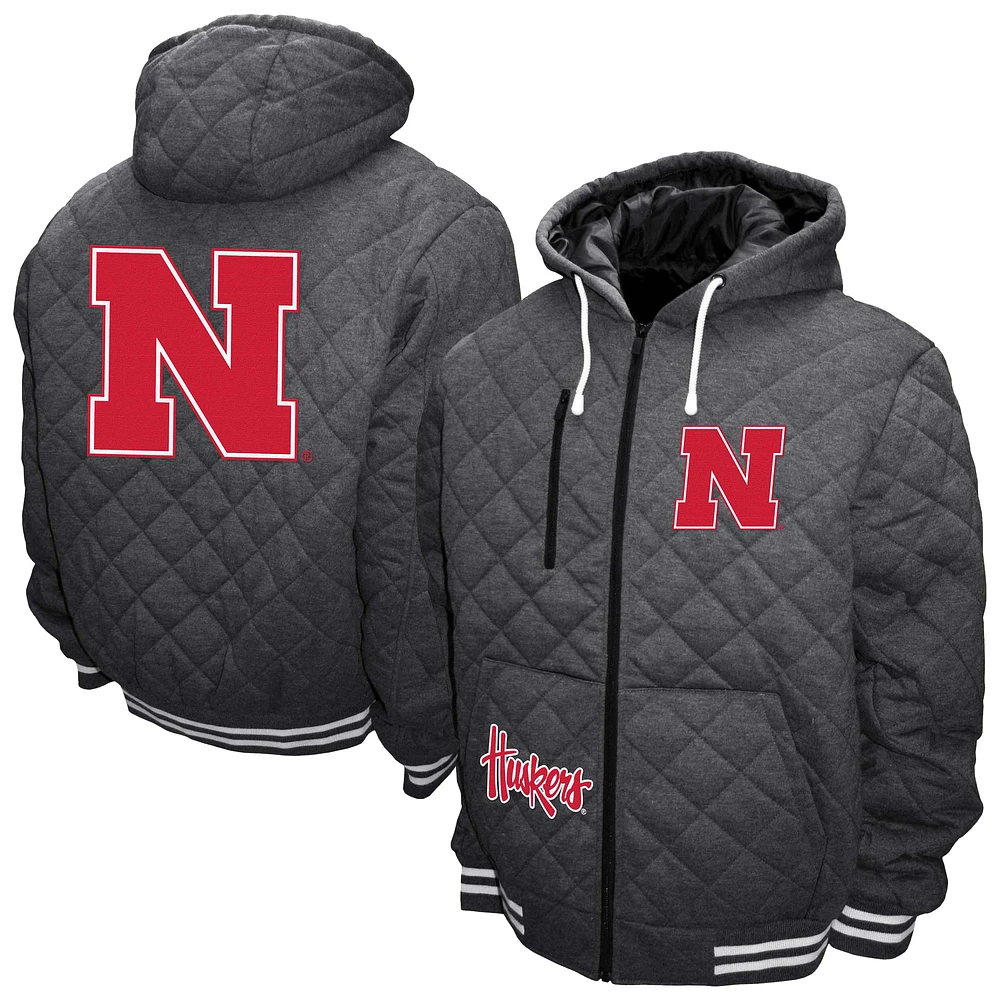 Men's Franchise Club Gray Nebraska Huskers Diamond Quilted Full-Zip Hoodie Jacket