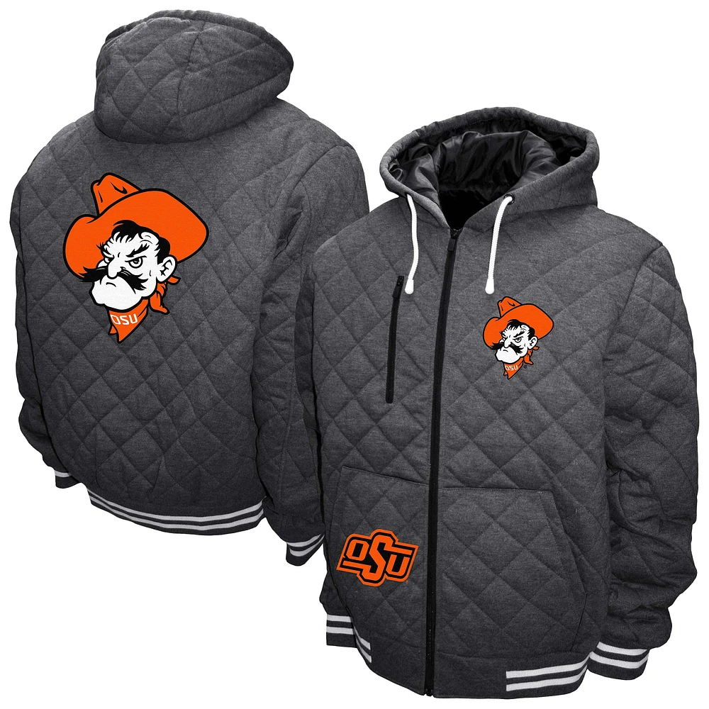 Men's Franchise Club Gray Oklahoma State Cowboys Diamond Quilted Full-Zip Hoodie Jacket