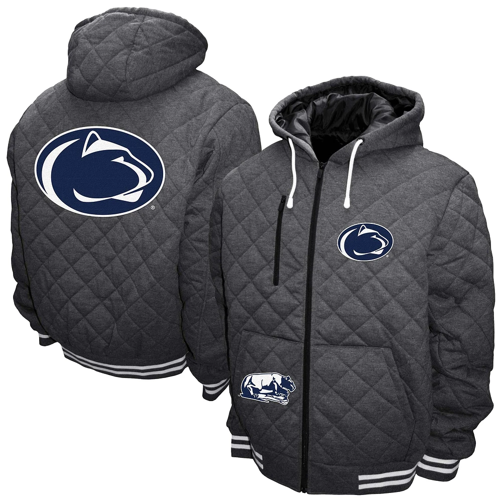 Men's Franchise Club Gray Penn State Nittany Lions Diamond Quilted Full-Zip Hoodie Jacket