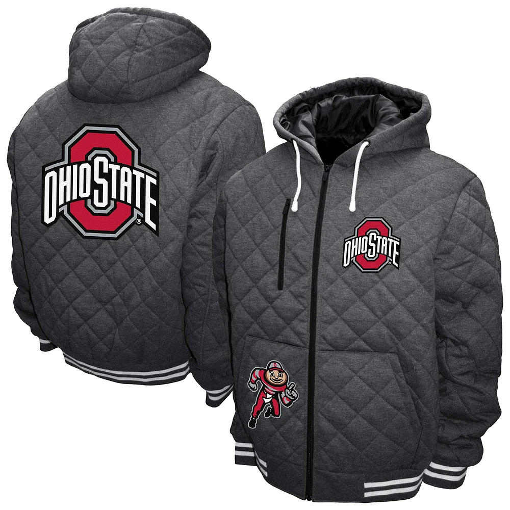 Men's Franchise Club Gray Ohio State Buckeyes Diamond Quilted Full-Zip Hoodie Jacket