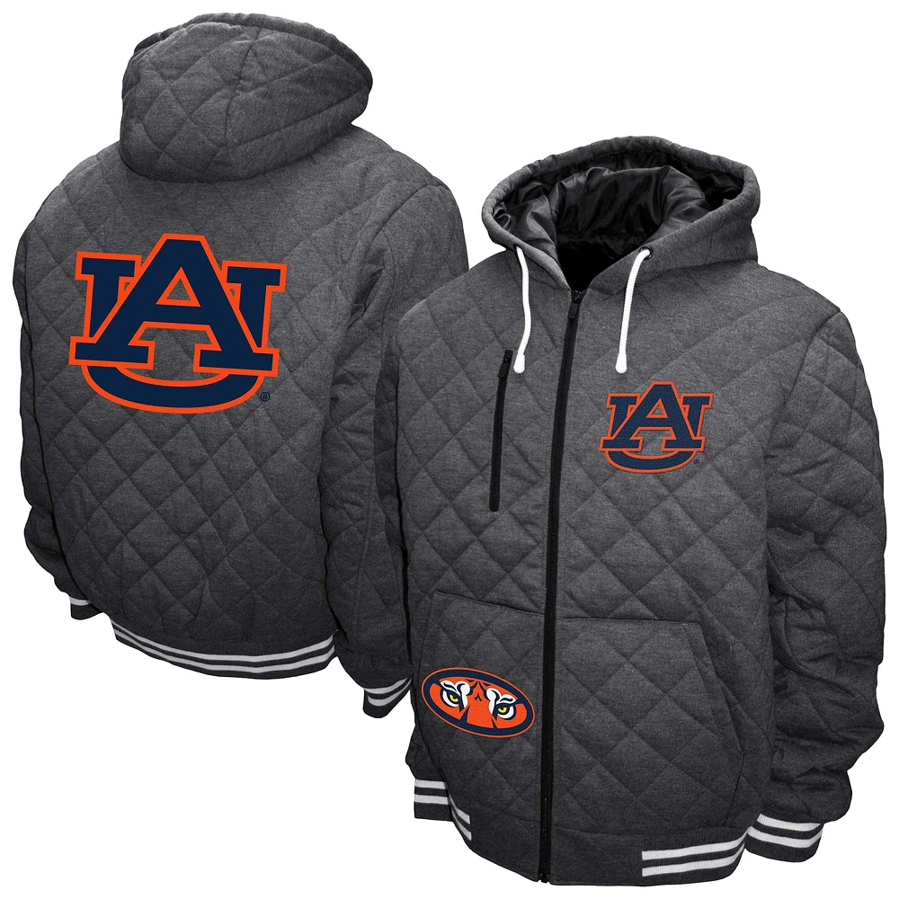 Men's Franchise Club Gray Auburn Tigers Diamond Quilted Full-Zip Hoodie Jacket