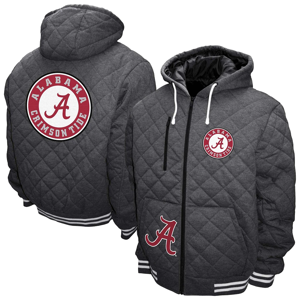 Men's Franchise Club Gray Alabama Crimson Tide Diamond Quilted Full-Zip Hoodie Jacket