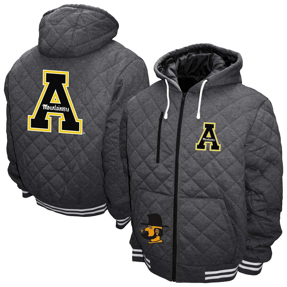 Men's Franchise Club Gray Appalachian State Mountaineers Diamond Quilted Full-Zip Hoodie Jacket