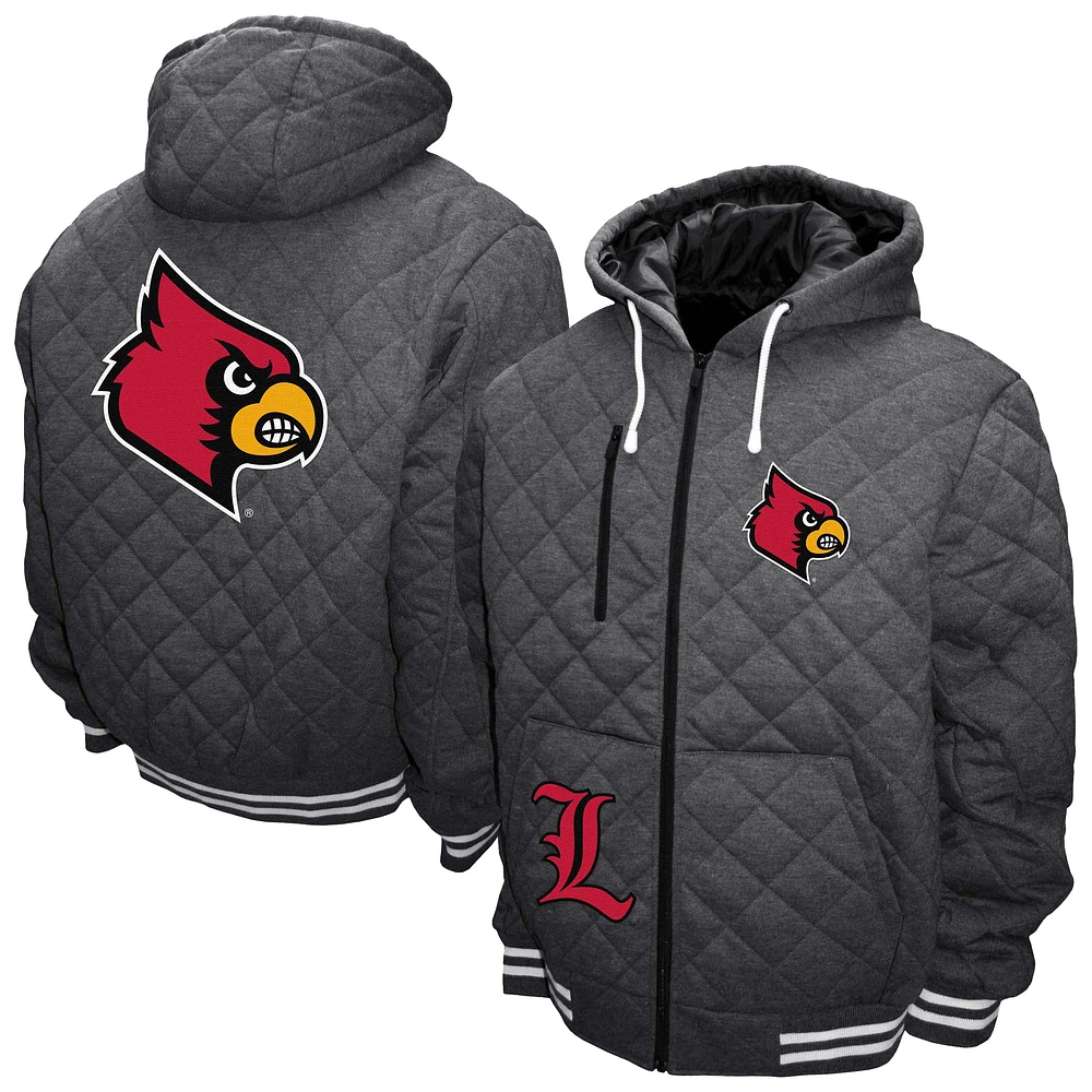Men's Franchise Club Gray Louisville Cardinals Diamond Quilted Full-Zip Hoodie Jacket